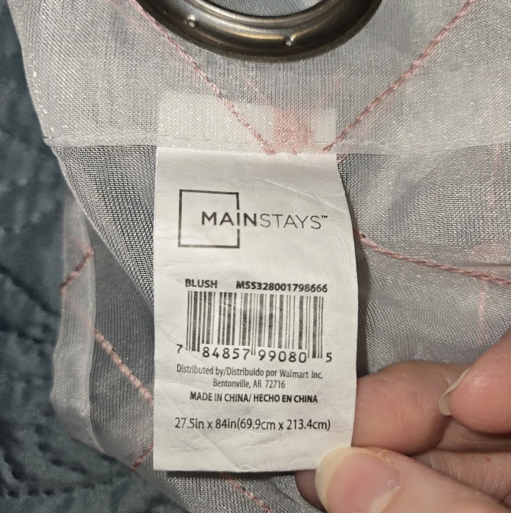 Mainstays 4 Sheer White Curtains with Pink Embroidery 27.5